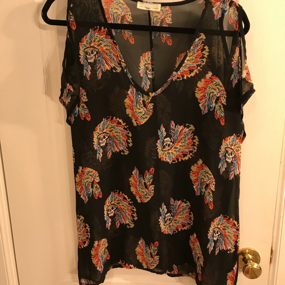 Cold shoulder Indian skull blouse turquoise haven